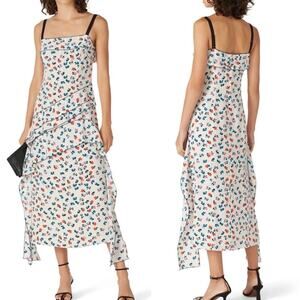 Jason Wu White Floral Midi Dress Womens Sz 10 Sleeveless Ruffled 100% Silk